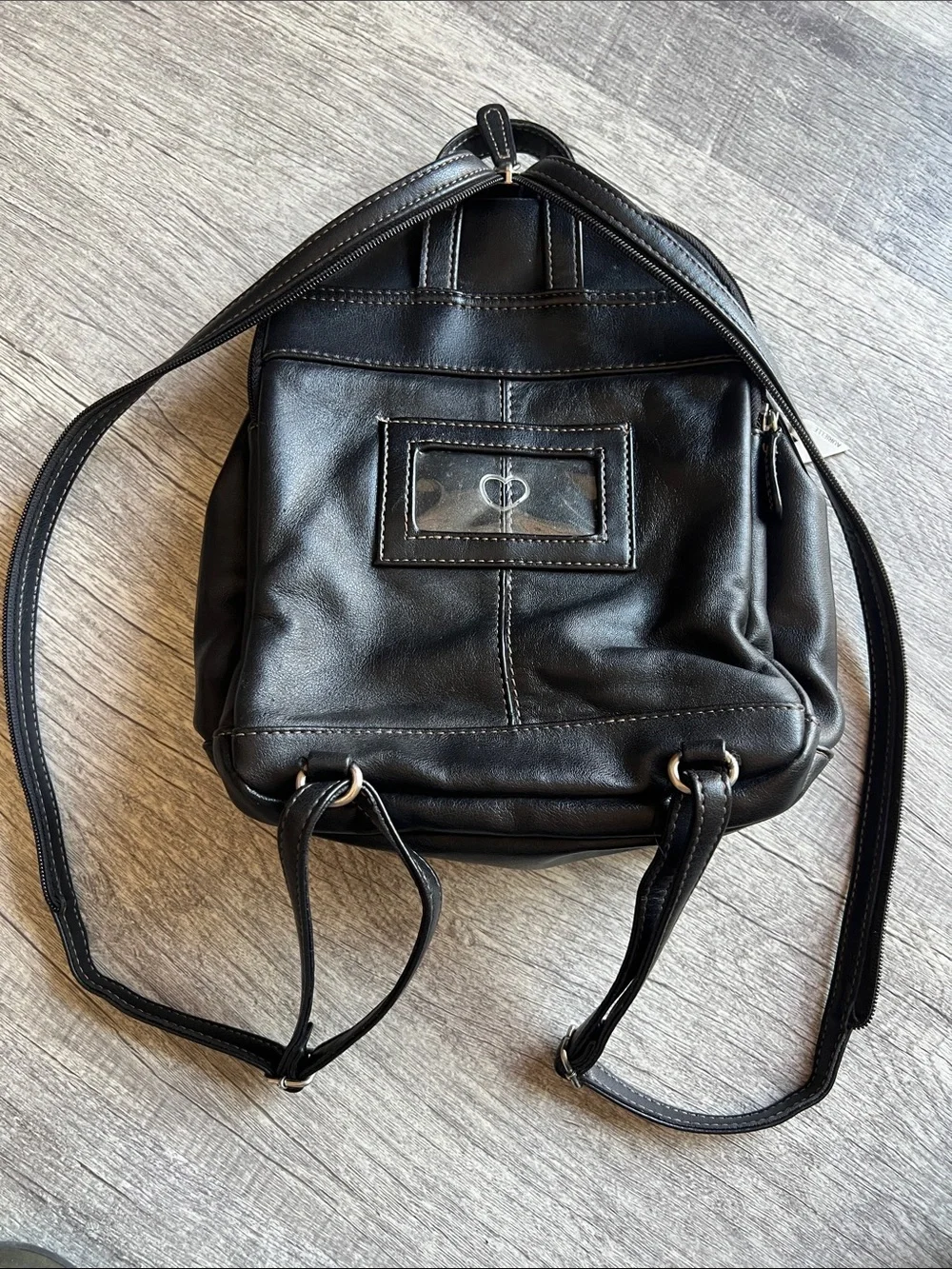 Vintage Aurielle Black Leather 3 Compartments Organizer Shoulder Backpack